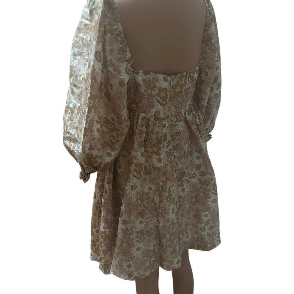 Storia Floral Puff Sleeve Dress Sz-Small Square Neck Romantic Boho Cottagecore - Picture 3 of 8